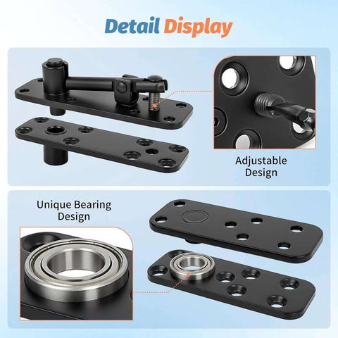 Concealed Pivot Hinge for Secret Doors, 570 lb load, 360° silent rotation, heavy-duty hardware detail display, adjustable, unique bearing