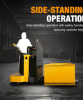 Built Tough Full Electric Pallet Truck Powers Through 5500 Lbs On The Regular With Side Standing Platform for side-standing operation.