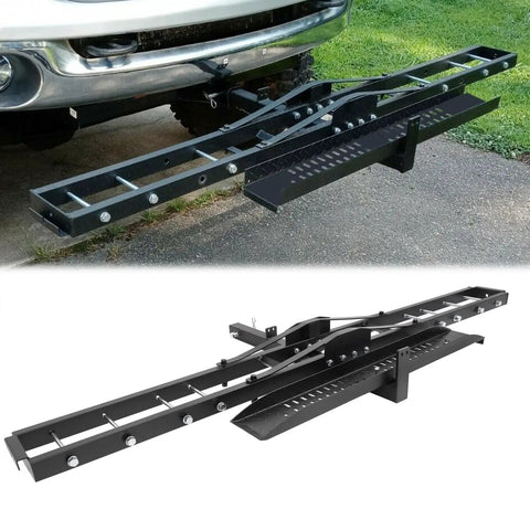 Beefy 600 Lbs Steel Motorcycle Carrier Hauler With Anti Tilt Lock Hitch Mount Rack And Ramp For Dirt Bikes And Scooters