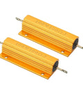 Two Pack 100W 100 Ohm Aluminum Shell Wirewound Power Resistors, Beefy Chassis Mounted With Screws, Golden Aluminum Housing, High Temp Heat Sink Resistors For Electronics Projects And DIY Builds