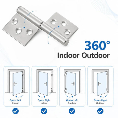 3 Inch Stainless Steel Lift Off Hinges Set Of 4 With Mounting Screws For Cabinets And Doors shown from the side, illustrating 360° indoor outdoor use.