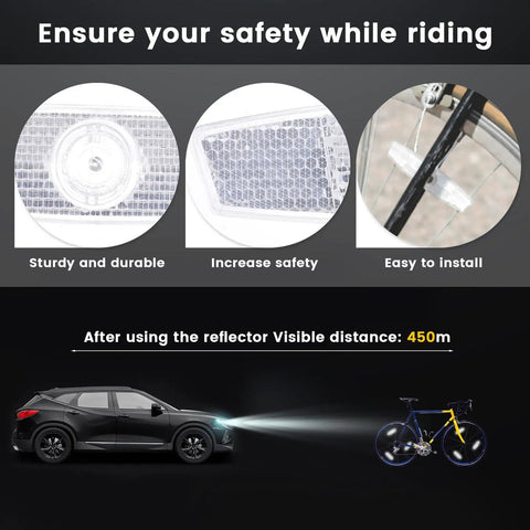 4 Pack Bike Spoke Reflectors For Night Riding Safety High Visibility Wheel Reflectors For Mountain And Road Bikes Easy To Install Boosts Visibility On Dark Roads, showcasing durable, easy-install design enhancing visibility.