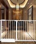 Extra Wide Baby Gate For Stairs And Doorways Pressure Mounted Pet Gate For Indoor Safety White Metal Fits 58 To 62 Inches Auto Close And Hold Open Double Sided Easy Walk Through For Kids And Pets in hallway
