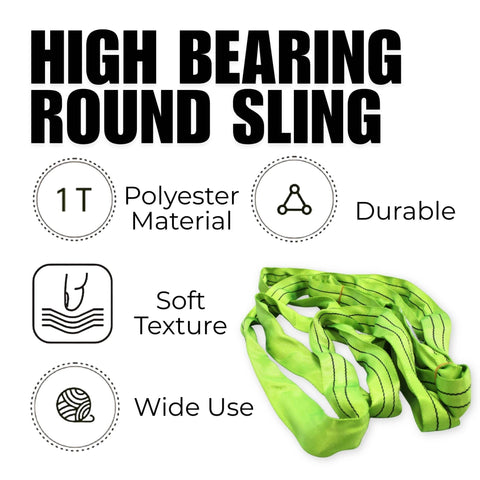 Green Polyester Endless Round Sling Rigging Lifting Strap for Safe Hoisting 4 Feet Length 5,300 Lb Vertical Capacity