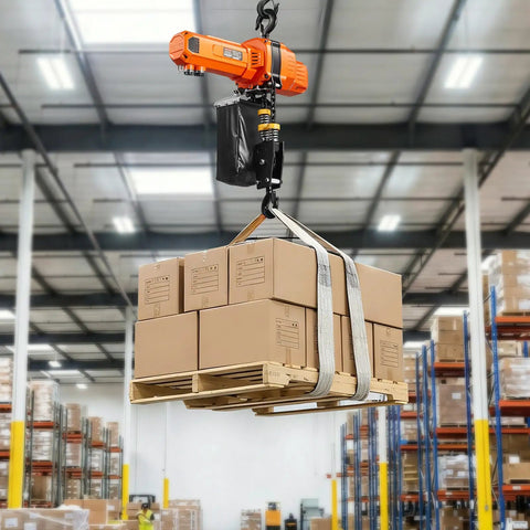 Dual Speed G100 Chain Electric Hoist Lifter With 2200 Lbs Capacity 20 Ft Lift Height 120V 60Hz in warehouse lifting boxes
