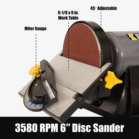 Heavy Duty 2x42 Inch Belt And 6 Inch Disc Sander Combo with miter gauge, adjustable 45° work table for woodworking and metalworking