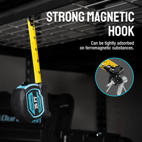 Magnetic Tape Measure 25 Ft with Fractions 1/8 Inch, retractable with magnetic hook gripping metal surface