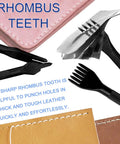 Close-up of Diamond Hole Leather Stitching Chisel Set with rhombus teeth and black handles, 5mm prongs visible.