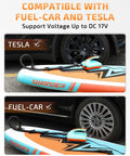 High Pressure Digital Electric Air Pump for SUP Kayak Tent with Auto Off and Dual Stage Inflation next to car and Tesla