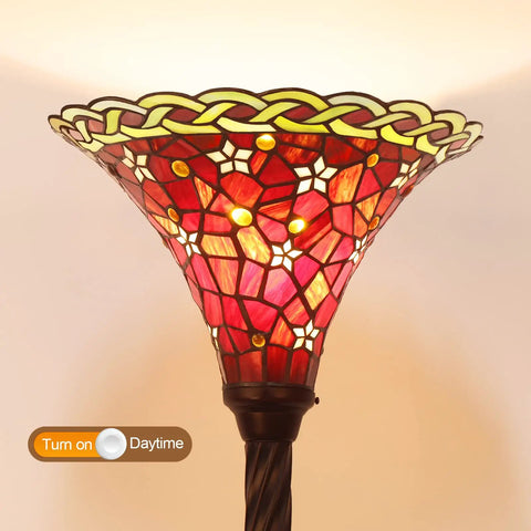 Dragonfly Tiffany Floor Lamp With Stained Glass Lampshade, Bronze Pole, 67 Inch Tall Reading Lamp, LED Bulb Included 2700K E26