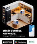 No Fuss Portable Countertop Dishwasher With Smart App Control And Built In Water Tank Excellent For Tiny Apartments Or RV Adventures Features Eight Quick Wash Cycles Four Place Capacity Plus Automatic Air Dry shown in a modern kitchen with smart control via app.