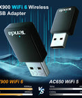 WiFi 6 USB Dongle For Desktop PC With AX900 Speed Dual Band 5GHz Up To 600Mbps And 2.4GHz 286Mbps comparison with AC650