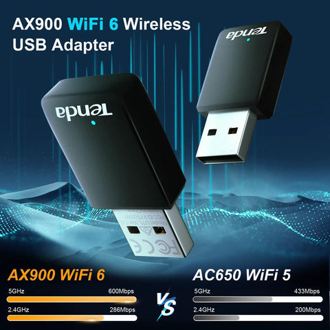 WiFi 6 USB Dongle For Desktop PC With AX900 Speed Dual Band 5GHz Up To 600Mbps And 2.4GHz 286Mbps comparison with AC650