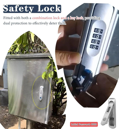 Tough As Nails Waterproof Stainless Steel EV Charger Cover with dual key and combination lock, securing outdoor chargers.