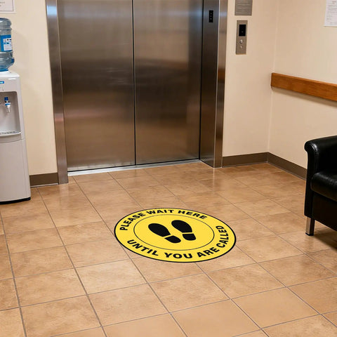10 Pack Please Wait Here Until You Are Called Sign 12 Inch Square Vinyl Floor Sign Peel And Stick on lobby tile by elevator