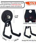 Heavy Duty Magnetic Hooks 2 Pack For Power Drill Broom Garden Tools Pegboard Garage Organization Rubber Coated Magnets For Indoor Outdoor Hanging Black, showing dimensions and features.