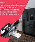 Fridge Dispenser Replacement Part 242270106 for Refrigerator Ice and Water Dispenser shown in kitchen setting with fridge.