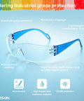 Blue frame glasses from 28 Pack Kids Safety Glasses Set With Seven Color Frames For Nerf Parties Science Projects And School Use ANSI Z87.1 Plus Protection Scratch And Impact Resistant Lenses UV Shield Comfort Fit