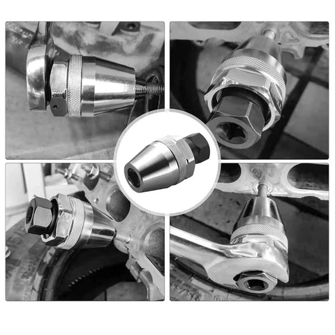 Damaged Bolt And Stud Extractor Tool For One Quarter Inch To One Half Inch Studs That Grips And Removes Broken Rounded Off Painted Over And Rusted Tight Bolts Heavy Duty Alloy Steel For Manual Or Pneumatic Wrenches shown installed