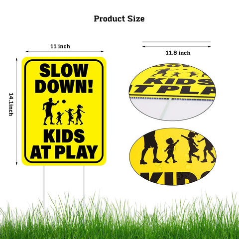 3 Pack Slow Down Kids At Play Signs 14.2 By 11 Inches Double Sided Weatherproof Yard Street Safety Sign Yellow High Visibility For Neighborhoods And Outdoor Use