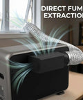 Premium Direct Fume Extraction Adapter To Kick The Stank Out With Seamless Smoke Filtering Using A Universal Four Inch Duct Coupling seen in use with duct hose.