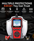Universal 6V 12V 24V Car Battery Tester With Cloud Report For Quick Health Check Voltage Readout Charge Status And Cranking And Charging System Diagnostics In One Handy Automotive Tool, red handheld device