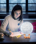 Woman writing beside Engraved 3D Moon Lamp With RGB Lights To My Wife Dope Gift From Husband 5.9 Inch Moon Light For Wife Birthday