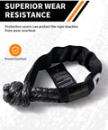 Heavy Duty 1/2 Inch Soft Shackles For Off Road Recovery Kit Featuring 56000 Pound Breaking Strength Uhmwpe Rope and Aluminum Anchor Ring, showing protective cover.