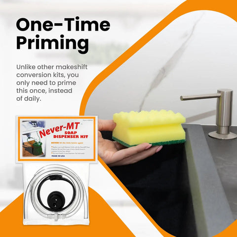 One-Time Priming for Soap Dispenser Conversion Kit With Kitchen Sink Extension Tube Lets You Pump Direct From The Big Bottle Fits Most Containers Made In USA No More Soap Shortages Easy Install For Home Kitchens And Busy Hands