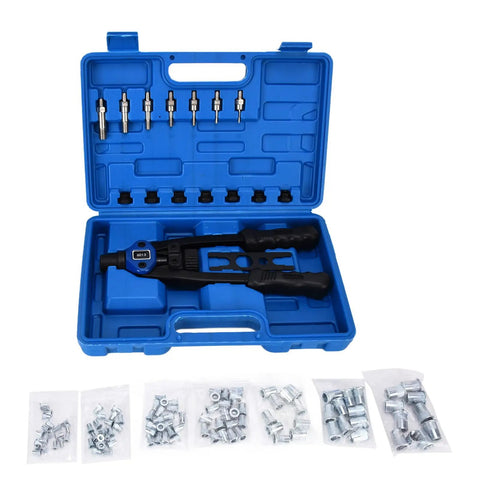 Awesome GFSGHZZ Hand Riveter Tool Set With Auto Locking Mechanism And 126 Piece Rivet Kit For M3 To M12 Fasteners Perfect For DIY Pros and Home Projects., blue case with hand riveter and assorted rivet nuts