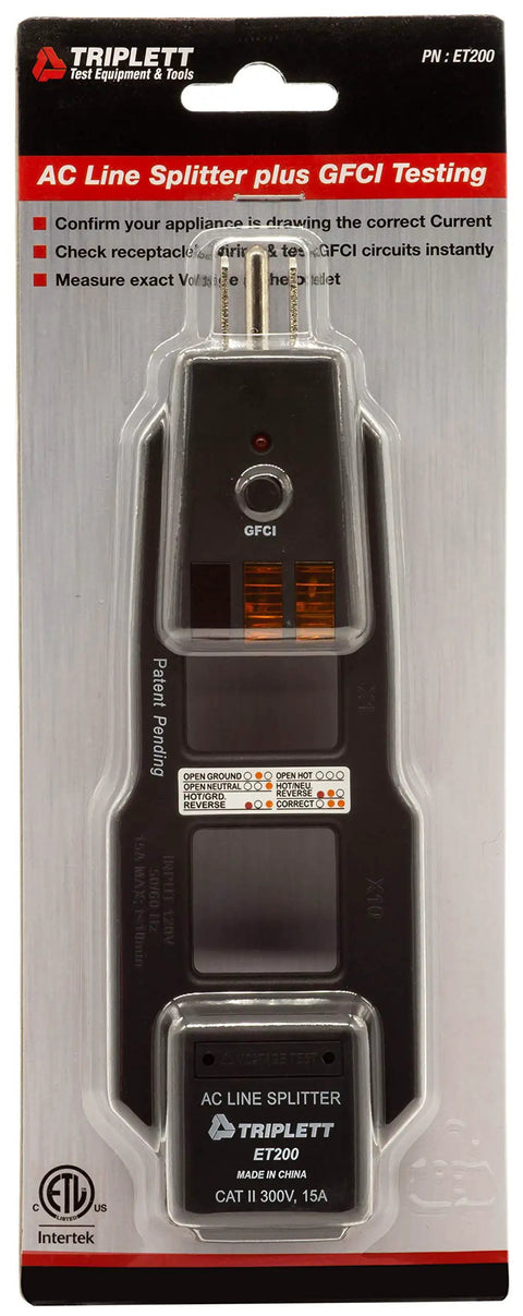 Must Have AC Line Splitter And GFCI Outlet Tester With Five Visual Indicators in packaging