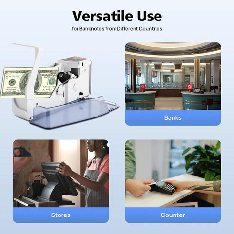 Portable Money Counter Machine For Quick Cash Counting, 600 Bills Per Minute, 3 Digit Display, Multi Currency Compatible, in use