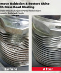 Before and after comparison of cylinder head restoration using 8Lb Non-Silica Glass Bead Sandblasting Media Reusable Abrasive For Rust Removal And Surface Finishing Wide Mesh Range From 20 To 240 Mesh For Heavy Rust Cleanup To Fine Polishing Easy Control Durable Blast Media.