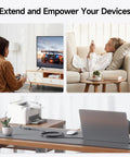 People using USB 3.0 Extension Cable 3-Foot Male To Female, 5Gbps SuperSpeed Extender with devices like gaming console, laptop, and smartphone.