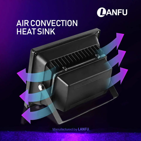 Two Pack 10W UV Black Light Flood Lamps with Plug Waterproof IP65 showing back view highlighting air convection heat sink.