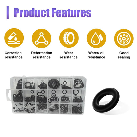 O-ring assortment kit, povtii, 300 pcs, in clear plastic organizer with 18 sizes of nitrile rubber O-rings