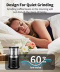 One Touch Coffee And Spice Grinder With Removable Stainless Steel Cup for Coffee Beans Quiet Operation Displayed Beside Sleeping Woman