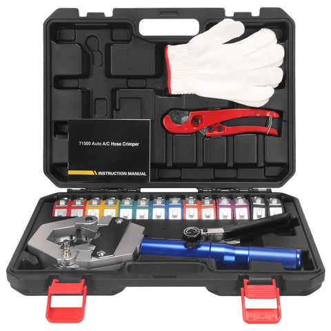Hydraulic Hose Crimper For Auto AC Handheld Crimp Tool With Snap On 7 Die Set Hydra Krimp For Air Conditioning Hoses And AC Line Repair No Bench Needed in case