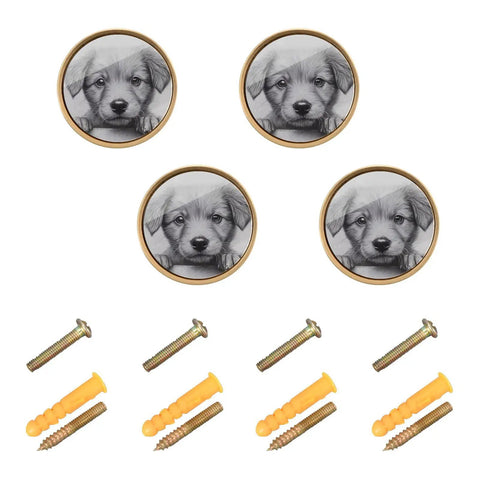 4 Pack Black And White Puppy Fence Cabinet Knobs And Drawer Pulls Fashionable Cool Design Handles with included screws