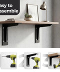 Beefy Heavy Duty L Shelf Brackets 1 Pair Matte Black Stainless Steel Floating Shelf Mounts With 9.4 13.4 Or 19.3 Inch Options, 4.2mm Thick Wall Plate For Wood Shelves Kitchen And Bedroom Storage Decor used in a living room showcasing easy assembly with tools