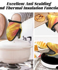 Awesome Yellow Orange Silicone Oven Mitts With Grip And Anti-Slip Design For Hot Pots And Pans To Keep Your Hands Safe While Cooking Delicious Meals.