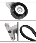 Close-up of Chevy GMC Air Conditioning Serpentine Drive Belt Tensioner Kit components for Silverado 1999 2008 replacement