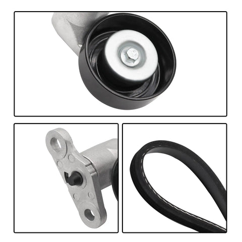 Close-up of Chevy GMC Air Conditioning Serpentine Drive Belt Tensioner Kit components for Silverado 1999 2008 replacement
