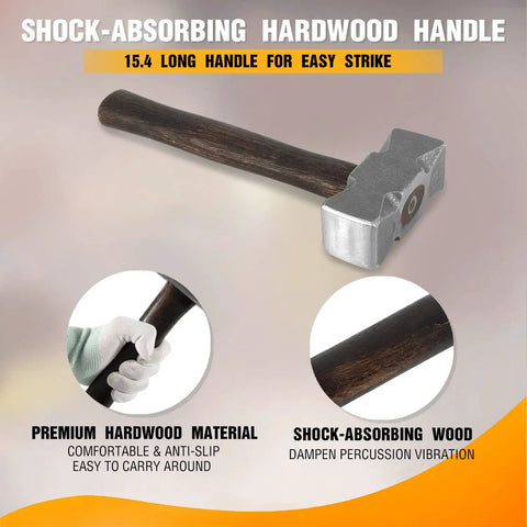 Heavy Duty 2.2lb Forge Hammer For Farriers And Knife Makers, Handmade Square Blacksmith Tool, hardwood handle detail
