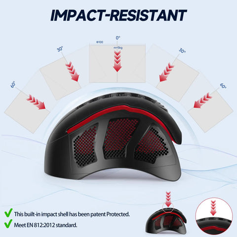 Lightweight Bump Cap With Reflective Stripes, Breathable Baseball Cap Style Head Protection Hat For Men And Women, ABS Shell EN 812 Certified, Black With Light, Large, side view showing impact-resistant shell and ventilation.