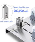 Front view of glass bottle cutter kit on stainless steel base with roller wheels; includes spare blade