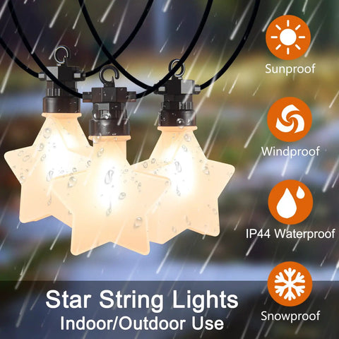 Outdoor Star String Lights Waterproof 32 Ft LED Dope Twinkle Lights 10 Stars Connectable in rain showing IP44 rating