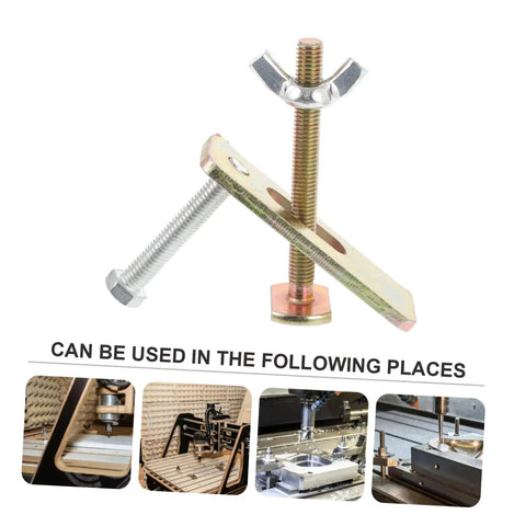 Close-up of steel components from 4 Sets T Slot Clamp Kit For CNC Router Workholding, Hold Down Clamps For Engraving Machines And Mini Routers.