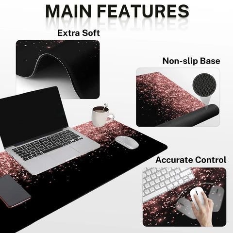 Rose Gold Pink 4-In-1 Keyboard And Mouse Pad Set with Large Desk Mat and Features