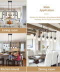 Boss Gold Farmhouse Chandelier With Six Lights illuminating living room, kitchen island, and dining room; modern industrial pendant lighting.
